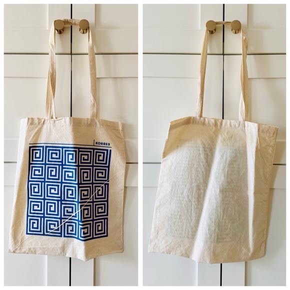 KORRES Cotton Canvas Blue Greek Key Pattern Book Bag Tote - Picture 3 of 10